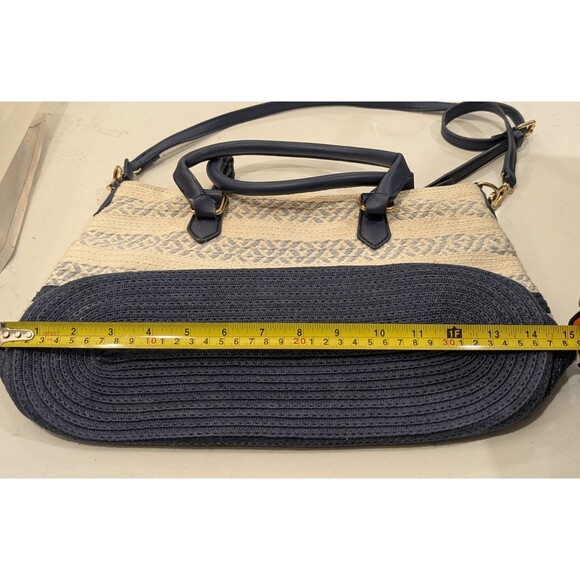 Blue And White Straw Top Handle Crossbody Bag Purse - Picture 10 of 15